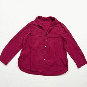 Red Button Up Long Sleeve Oversized Shirt, Size Small